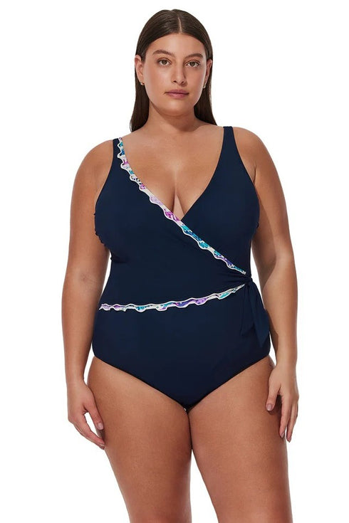 Gottex Profile by Gottex Canva Plus Size Tricolore V Neck Surplice One Piece