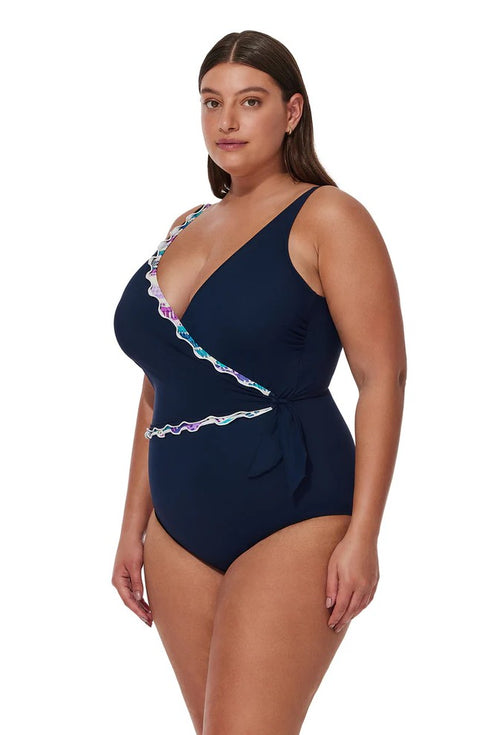 Gottex Profile by Gottex Canva Plus Size Tricolore V Neck Surplice One Piece