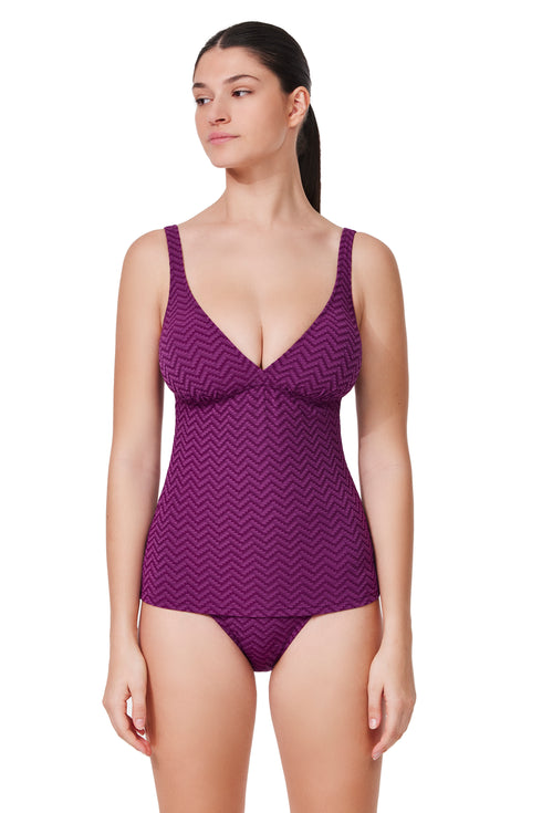 Gottex Profile by Gottex Medina Textured V Neck D-Cup Tankini Top