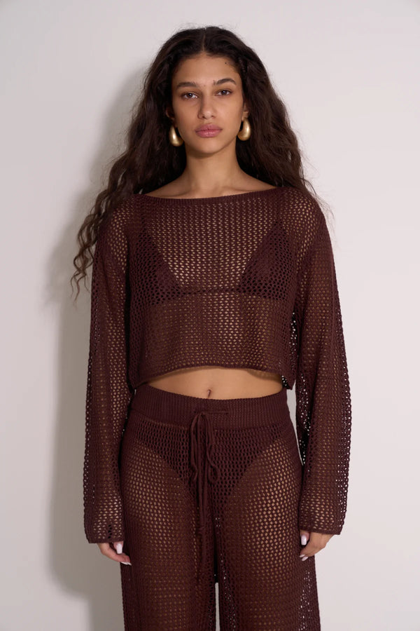 Gottex Beach Life Anna Two Crochet Long Sleeve Beach Top