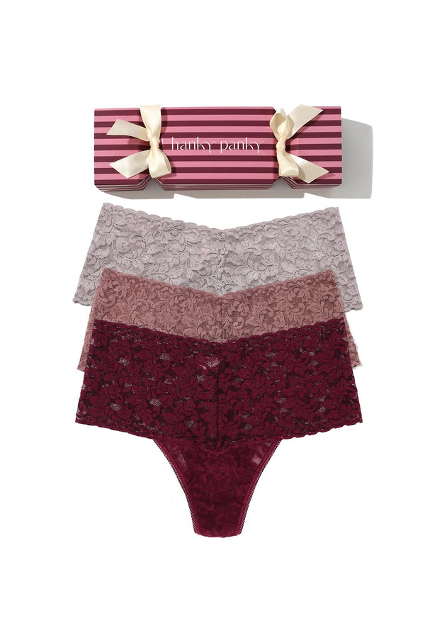 Hanky Panky Retro Lace Thong Holiday 3 Pack Cracker