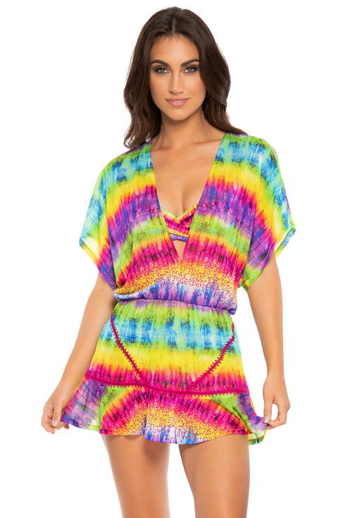 Luli Fama Afterglow Playera Stitched V-neck Ruffle Dress