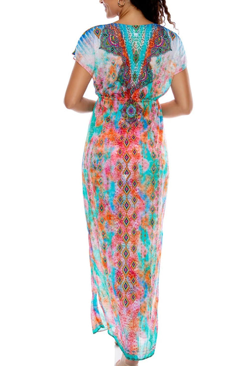 Luli Fama Boho Chic Cap Sleeve Long Caftan