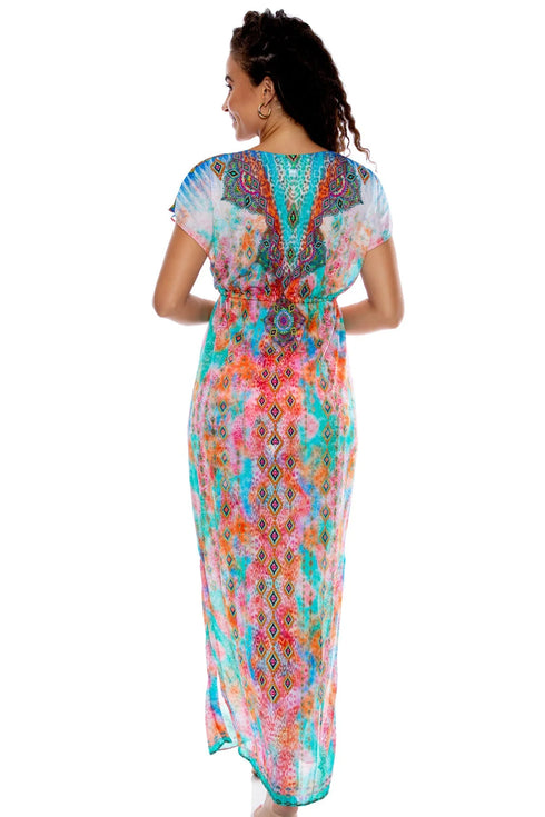 Luli Fama Boho Chic Cap Sleeve Long Caftan