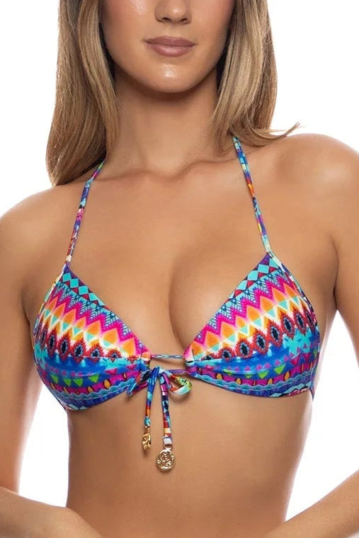 Luli Fama Tribal Beach Molded Push-Up Bandeau Halter Top