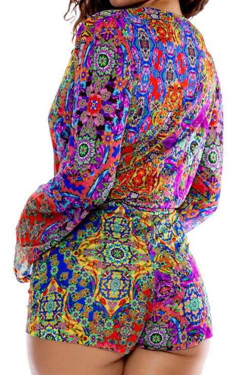 Luli Fama Gipsy Soul Wrap Front Long Sleeve Romper