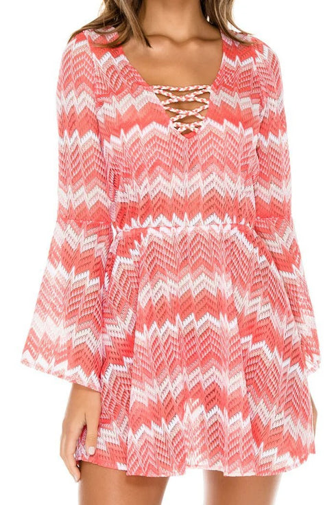 Luli Fama Amor Y Miel Laced Up Bell Sleeve Dress