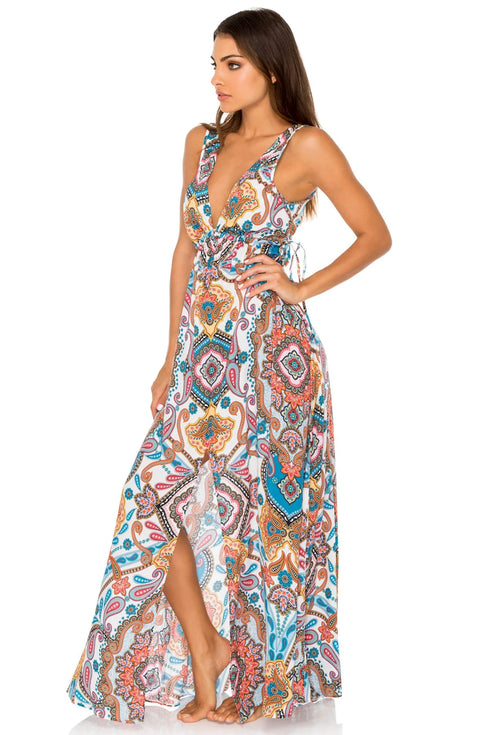 Luli Fama Maestranza Crystallized V Neck Long Dress