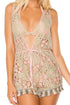 Luli Fama Gitana Deep V Neck Fringe Trim Romper