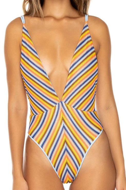 Luli Fama Plaza España Reversible Deep V Crossed Back One Piece Bodysuit