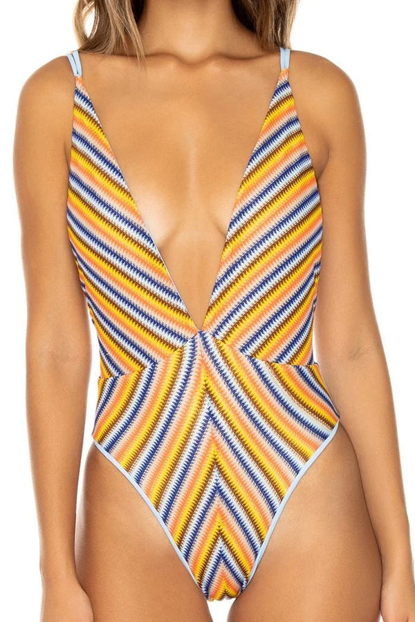 Luli Fama Plaza España Reversible Deep V Crossed Back One Piece Bodysuit