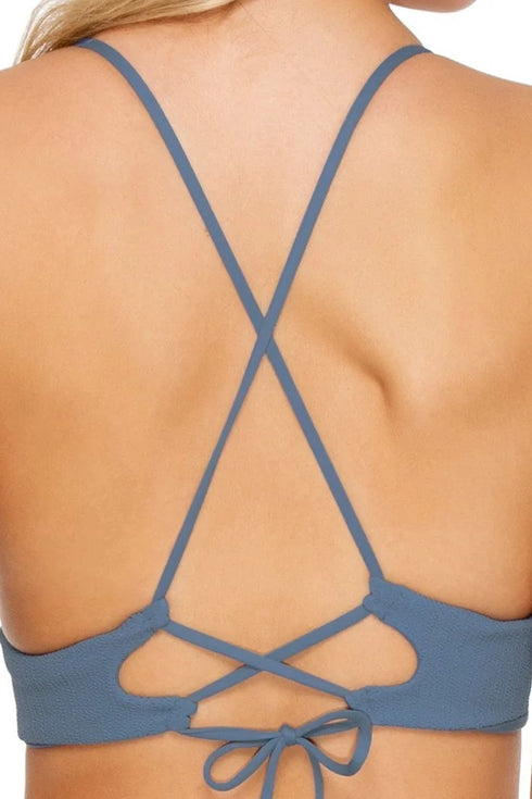 Luli Fama Jagged Bombshell Halter Cross Back Bustier Top