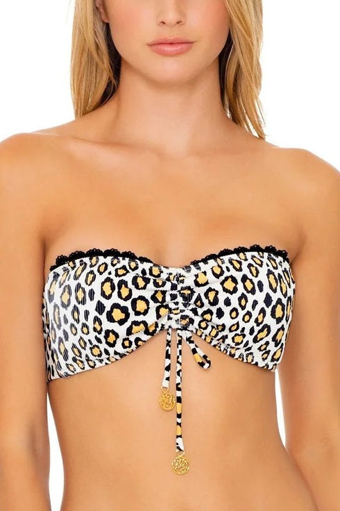 Luli Fama Wild Side LACE TRIM DRAWSTRING BANDEAU TOP