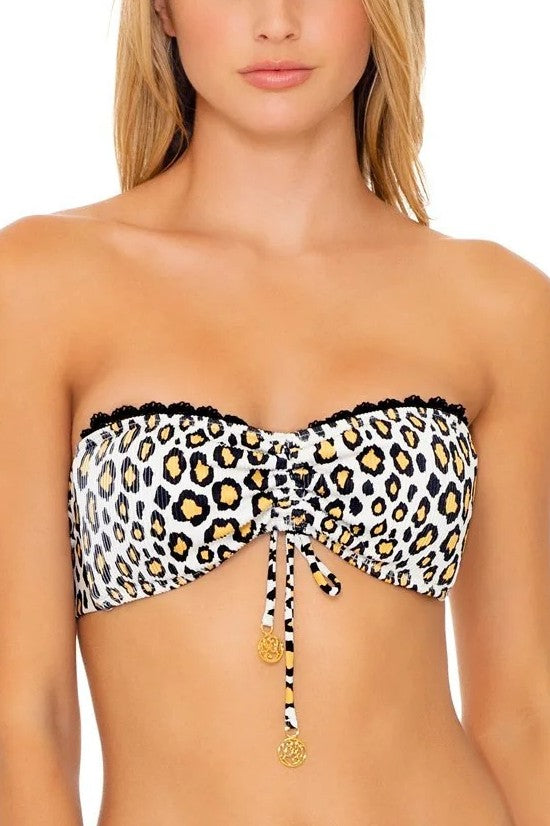 Luli Fama Wild Side LACE TRIM DRAWSTRING BANDEAU TOP