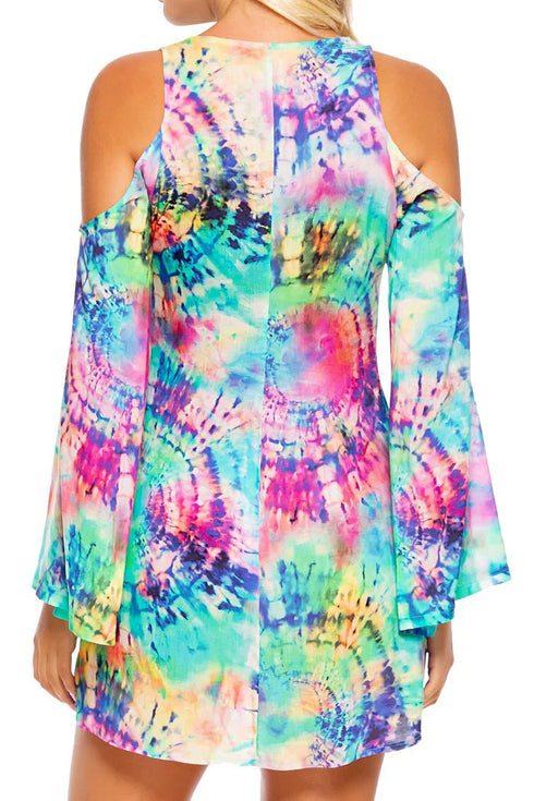 Luli Fama Celestial Dreams Peek-a-boo Shoulder Tie Front Short Dress