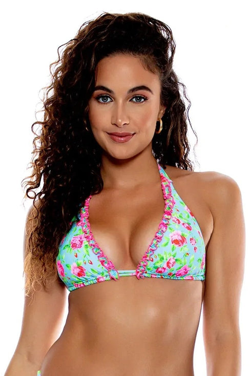 Luli Fama Ti Amo Ruffle Trim Triangle Halter Top