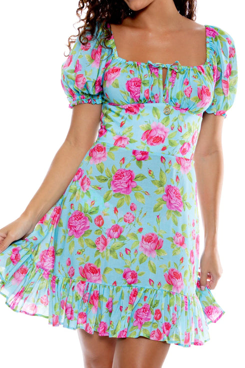 Luli Fama Ti Amo Ruched Square Neckline Dress