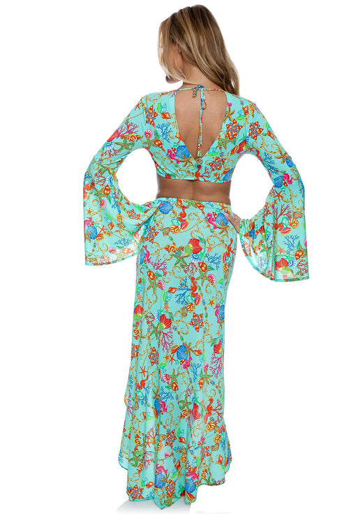 Luli Fama Il Mare Bell Sleeve Crop Top