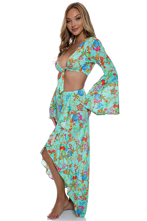 Luli Fama Il Mare Bell Sleeve Crop Top