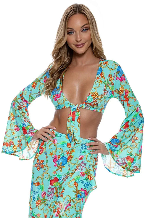 Luli Fama Il Mare Bell Sleeve Crop Top