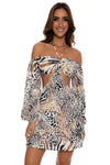 Luli Fama Animale Long Sleeve Cut Out Short Dress