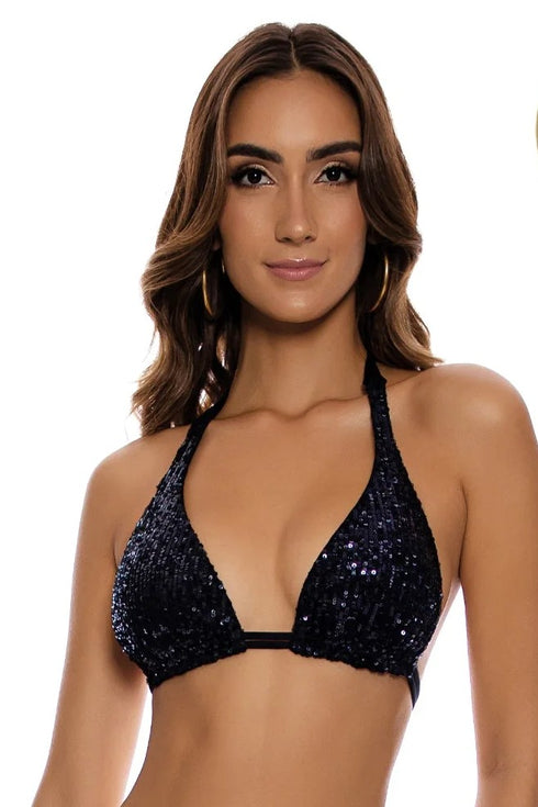 Luli Fama Chasing Stars Sequins Triangle Halter Top