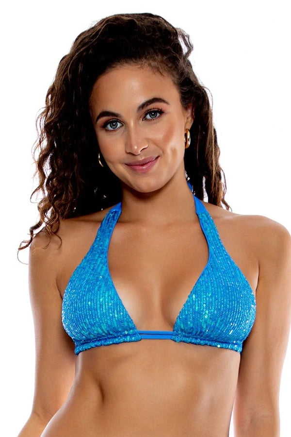 Luli Fama Chasing Stars Sequins Triangle Halter Top