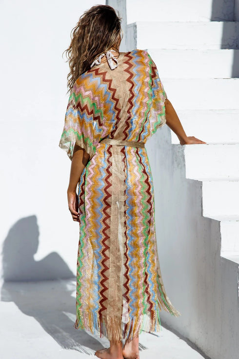 Luli Fama Here Comes The Sun Open Front Tie Long Poncho