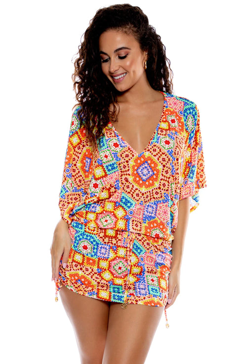 Luli Fama Retro Luli Cabana V Neck Dress
