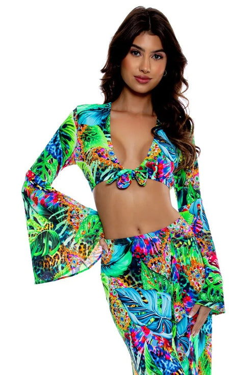 Luli Fama Luli'S Selva Bell Sleeve Crop Top