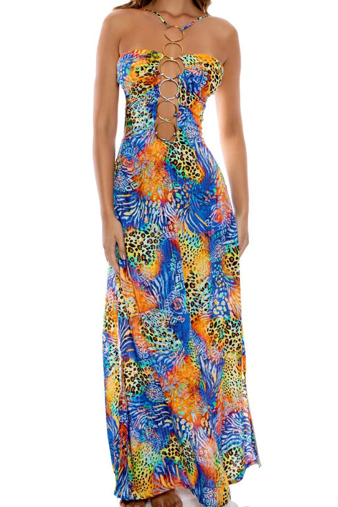 Luli Fama Isla Salvaje Halter Ring Long Dress