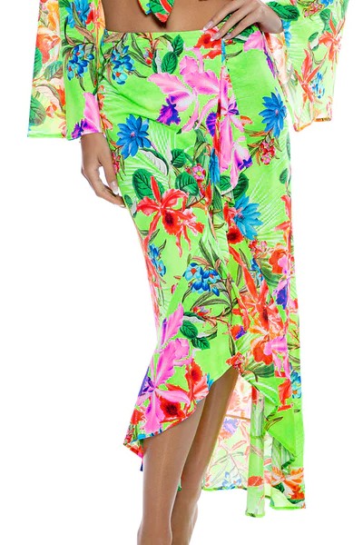 Luli Fama Luli Tropics Ruffled High Lo Slit Skirt