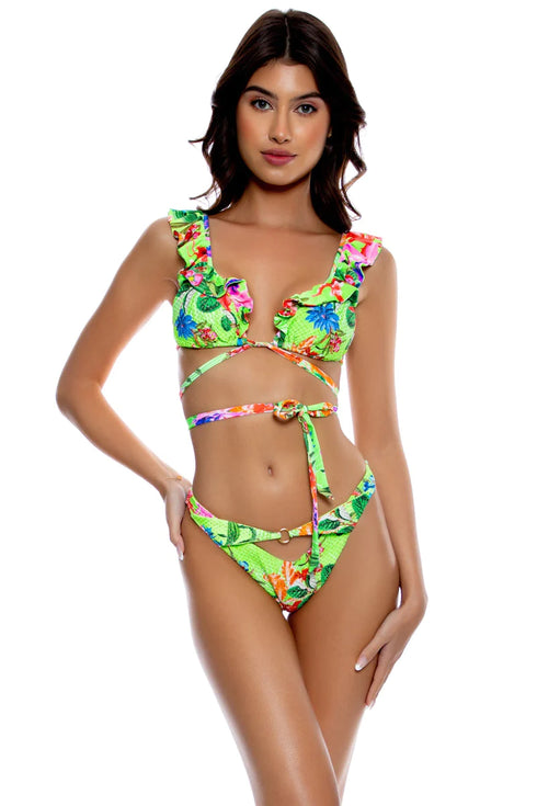 Luli Fama Luli Tropics Ruffle Deep V Wrap Triangle Top