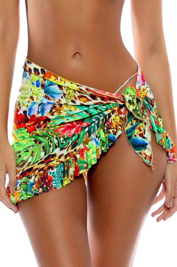 Luli Fama Lush Horizons Ruffled Sarong Mini Skirt
