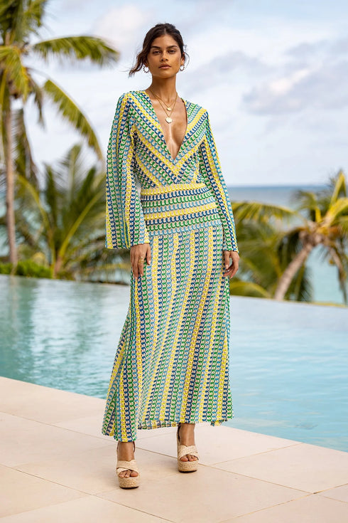 Luli Fama Island Blues Long Dress