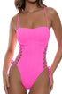 Luli Fama Wavy Baby Square Neck Laced Up One Piece