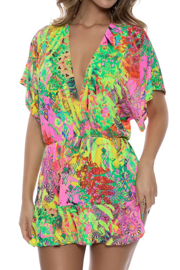 Luli Fama Vice City Playera V Neck Ruffle Dress