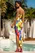 Luli Fama Tropical Illusions Fitted Side Slit Maxi Dress