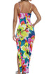 Luli Fama Tropical Illusions Fitted Side Slit Maxi Dress