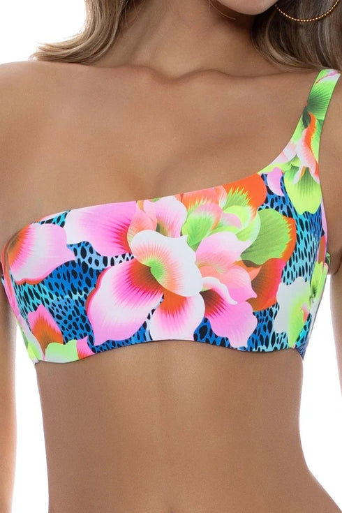 Luli Fama Tropical Illusions One Shoulder Lace Back Top