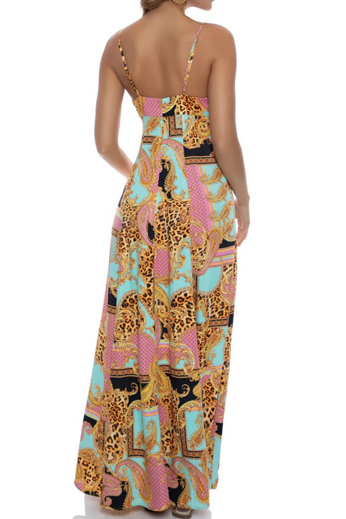 Luli Fama Miami Daydream Chain Bralette Side Slit Maxi Dress