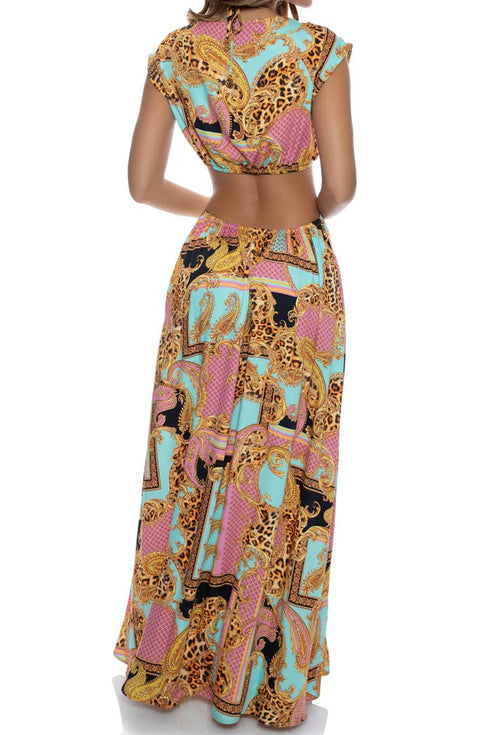 Luli Fama Miami Daydream Halter Drawstring Cut Out Maxi Dress