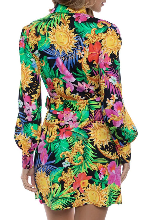 Luli Fama Love By The Sun Belted Long Sleeve Shirt Dress