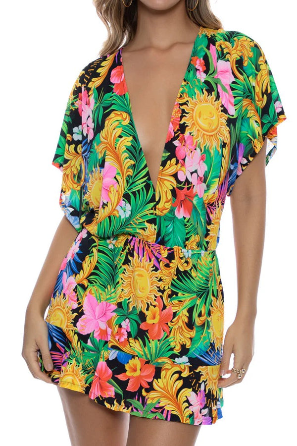 Luli Fama Love By The Sun Playera V Neck Ruffle Dress