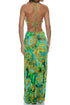 Luli Fama Palm Island Halter Keyhole Cut Out Maxi Dress