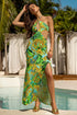 Luli Fama Palm Island Halter Keyhole Cut Out Maxi Dress