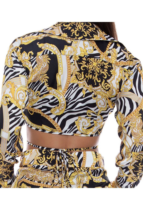 Luli Fama Goddess Vibes Collared Wrap Crop Top