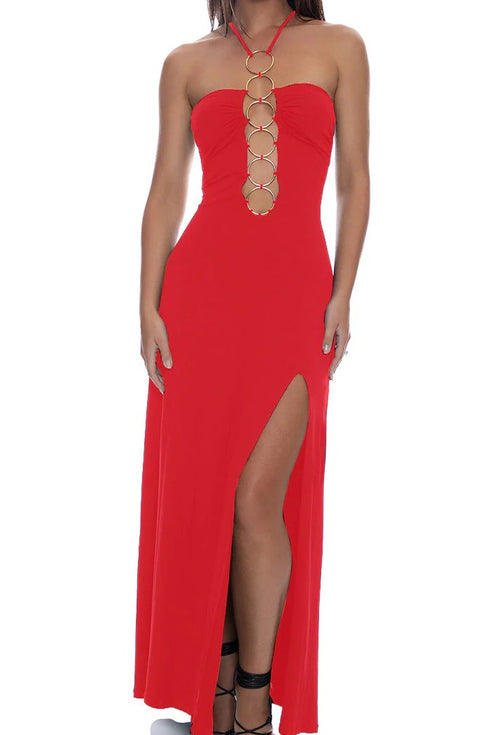 Luli Fama Inner Circle Halter Ring Long Dress