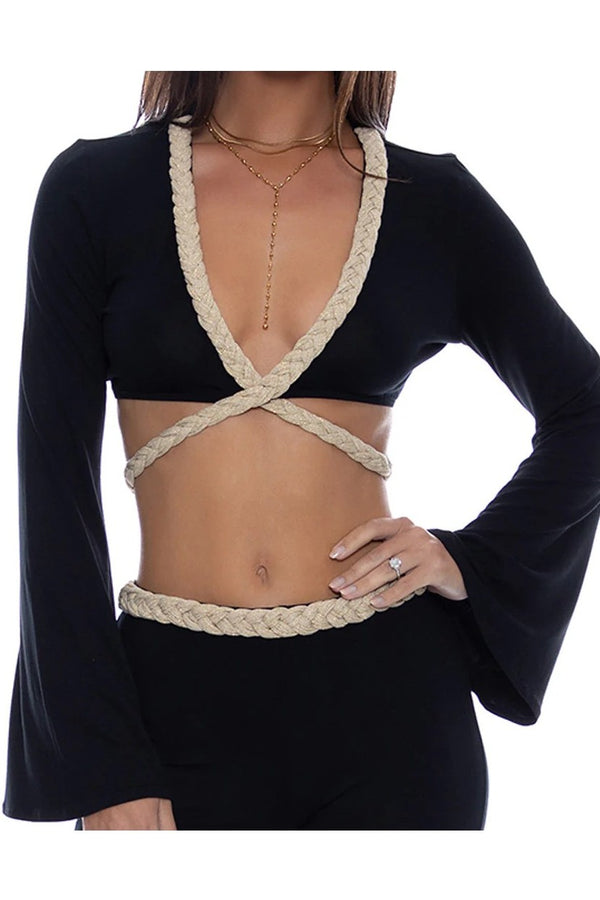 Luli Fama Sail On Braided Long Sleeve Top