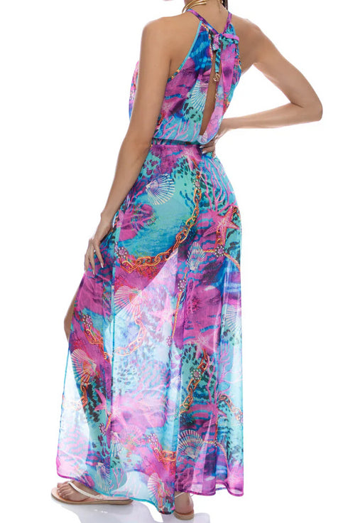 Luli Fama Treasure Halter Keyhole Maxi Dress